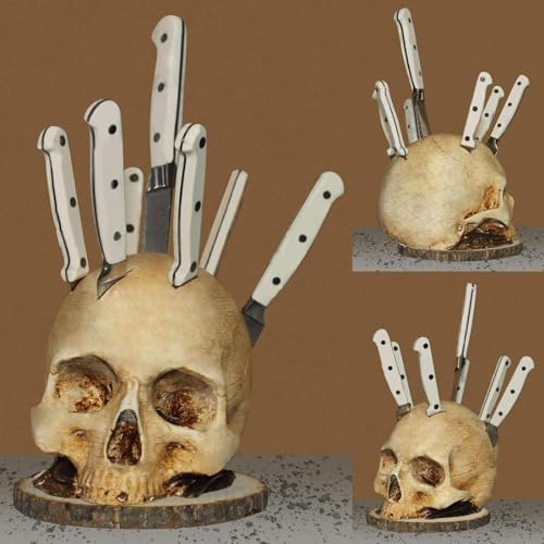 Skeleton Knife Holder for Kitchen - Spooky Skull Head Rack for Kitchen Storage