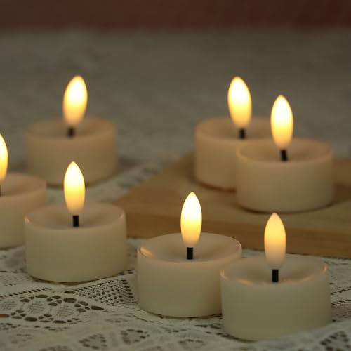 6 Pack Flameless LED Tea Lights with Black Wick - Battery Operated Candles for Decor