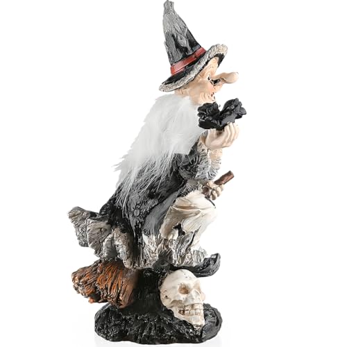 Halloween Witch Decoration - Spooky Broomstick Statue for Fall Decor - 10 Inch