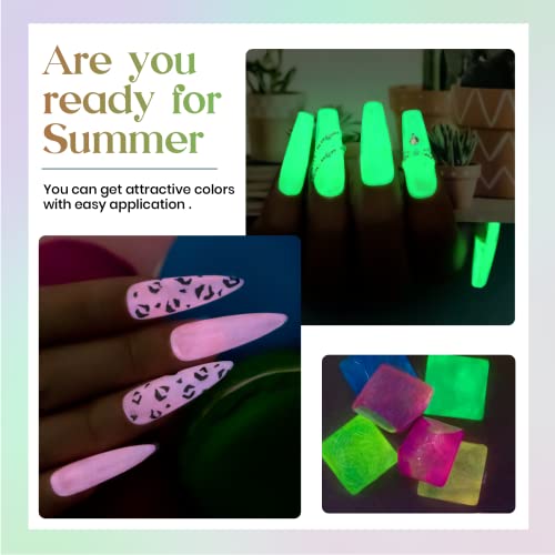 Glow in The Dark Gel Nail Polish Set with Cat Eye Effect – Neon Colors & Magnet Stick - Neon Glow Variation