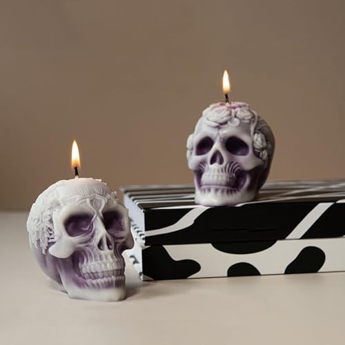 Skull Shaped Scented Candle with Freesia Fragrance - Halloween Decor, 5 oz