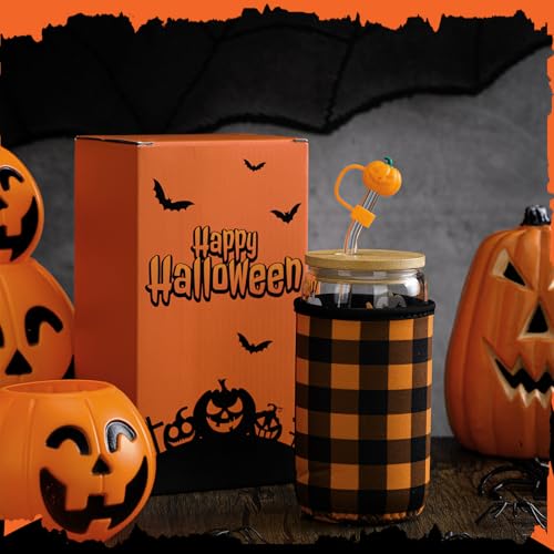 Halloween Ghost Glass Tumbler Set - 16 Oz Pumpkin Ghost Halloween Gift