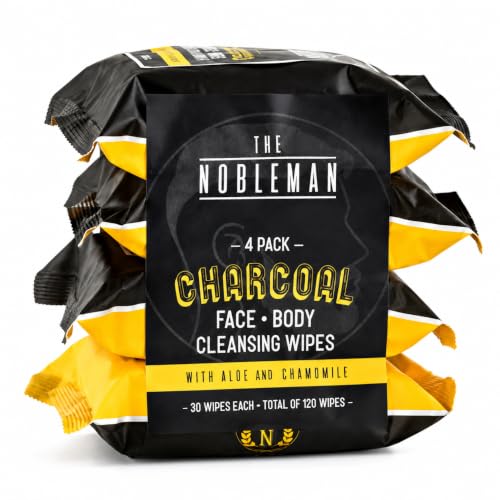 Men's Charcoal Face & Body Cleansing Wipes - 4 Pack (30 Count Each) - Deep Oil Control & Hydrating