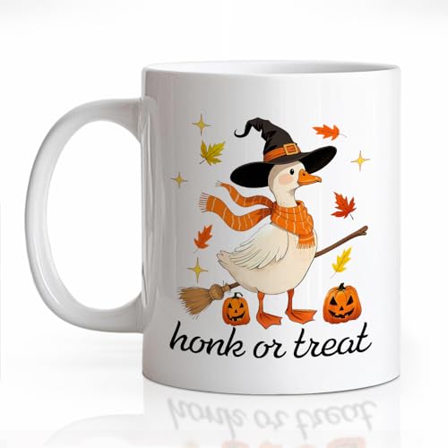 Funny Honk or Treat Halloween Witchy Goose Ceramic Coffee Mug - Orange