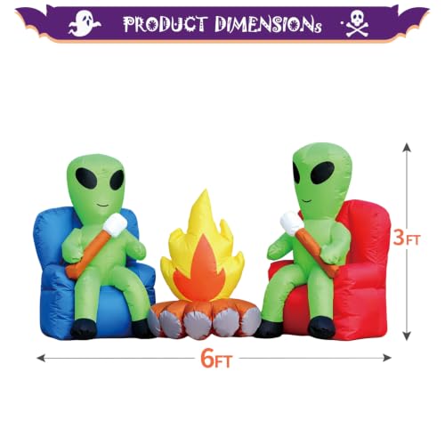 Halloween Inflatable Decor Alien Campfire - Cute Roasting Marshmallows with Built-in LEDs