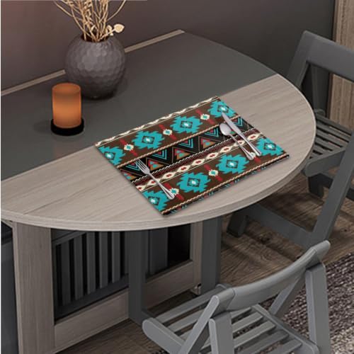 Set of 6 Aztec Boho Table Mats - Heat Resistant Native American Navajo Design