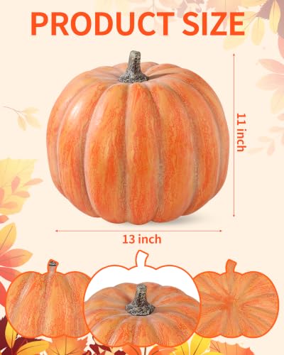 Artificial Pumpkin Decor - Large 13x11 Inch Autumn Fall Decoration - Round Variation