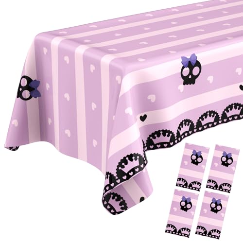 Kawaii Plastic Tablecloths for Birthday Party Decorations - Black & Purple, 54x108 Inches