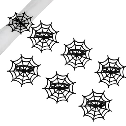Halloween Black Spider Web Napkin Rings Set of 6 - Metal Table Decor