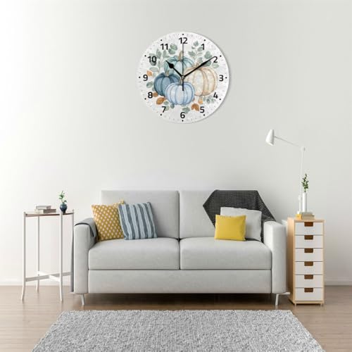 Watercolor Pumpkins Autumn Wall Clock - Silent Non Ticking 9.5 Inch Multi-14