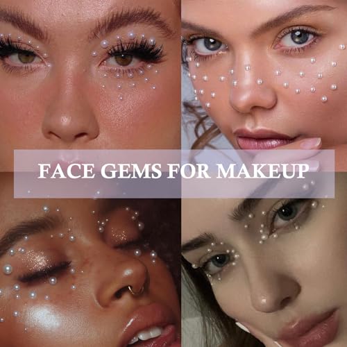 Resin Face Gems Set with Clear, Pearl, AB Rhinestones – Self-Adhesive Makeup & DIY Crafts (660pcs, 4 Sizes) - Variation: Clear + AB + Pearl