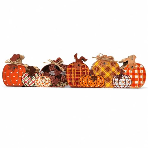 Halloween Pumpkin Decor with Light - Rustic Wooden Fall Centerpiece, Orange