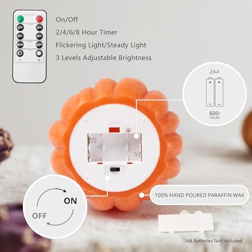 Velsyn Flameless Pumpkin Candle - Orange Fall Decor for Home, 5.6"