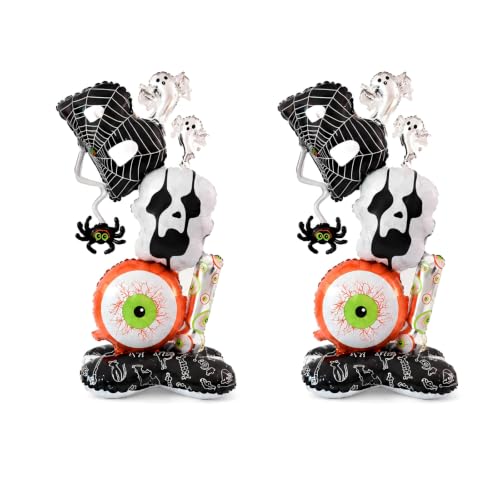 Halloween Foil Balloons Set - Spooky Eyeball Ghost Spider Skull Decor, 2 Pack