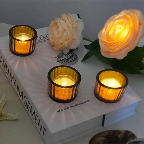 Amber Tealight Candle Holder Set of 24 - Thick Glass Votive & Party Decor