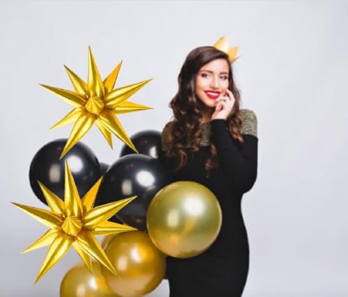 Gold Star Balloons Set - 50 Foil Point Star Explosion Balloons for Parties