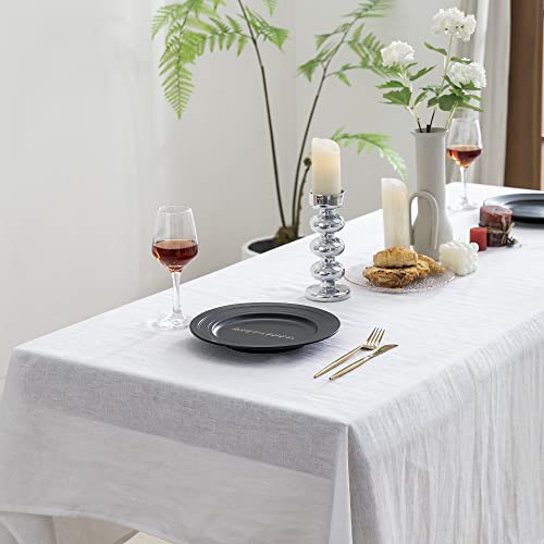 White Linen Rectangle Tablecloth 60x120 Inches for Dining & Events - Machine Washable