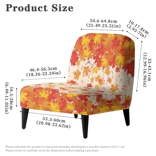 Stretch Armless Accent Chair Cover - Falling Maple Leaves Design, Furniture Protector for Living Room Thanksgiving