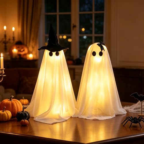 Halloween Light Up Ghost Decorations Set - 21.6'' & 16'' Spooky & Cute Indoor Decor