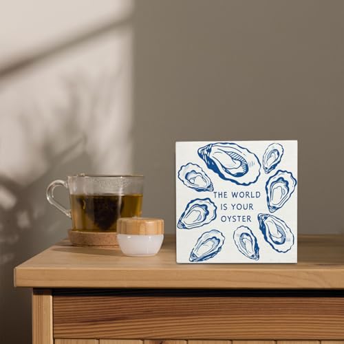 Nautical Wooden Sign - Coastal Beach Oyster Shell Decor for Home & Office