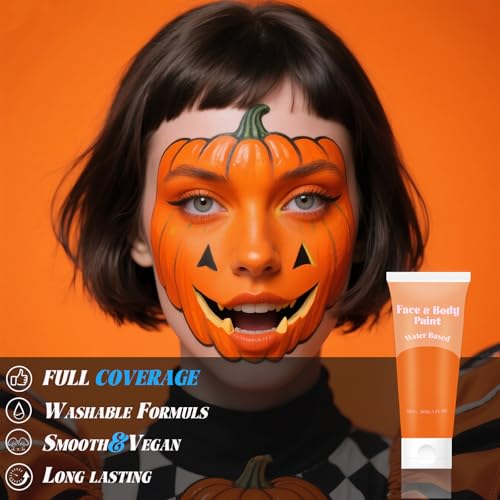 Orange Face Body Paint Water-Based Cream for Halloween Cosplay Washable - Safe & Vibrant
