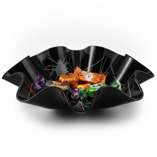 Halloween Spider Web Plastic Bowl - Reusable 8 Inch Serving Dish for Candy Snacks