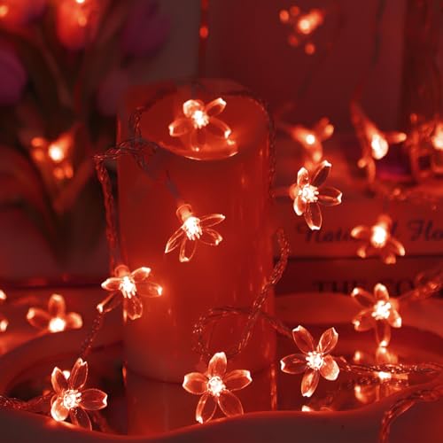 10ft Red Cherry Blossom Flower Fairy Lights String USB & Battery Operated