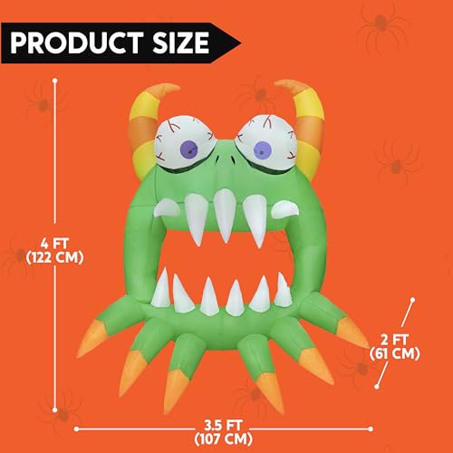 Halloween Inflatable Monster with LEDs for Yard & Car Decor - 4 ft Tall