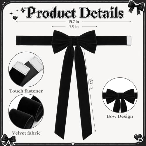 Halloween Black Velvet Bow Curtain Tie Backs - 19.7x15.7 Inches, Set of 2