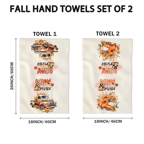 Fall Hand Towels Set of 2 - Pumpkin & Retro Truck Kitchen & Bathroom Decor