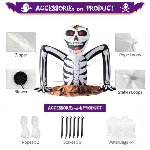 5 FT Halloween Inflatable Skeleton Rising from Ground with LED Lights - Half Skeleton Version