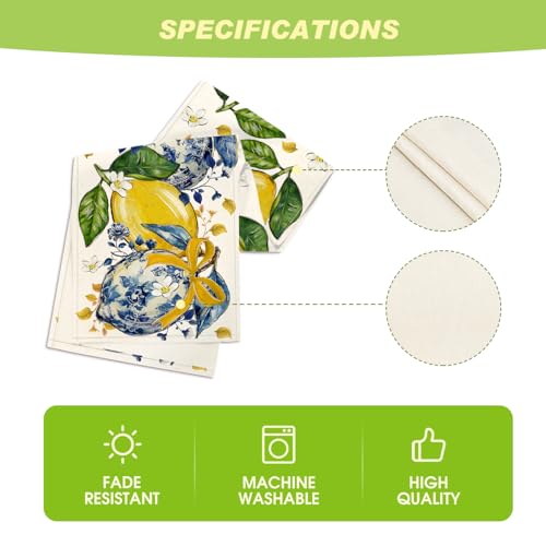 13x60 Inch Summer Table Runner - Chinoiserie Lemon Flowers Beige Polyester