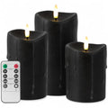 Velsyn Black Flameless Pillar Candles with Remote Set of 3 - Halloween Decor