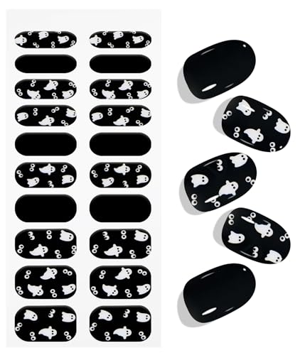 Halloween Ghost Nail Art Stickers - Semi Cured Gel Nail Wraps, 20 Strips