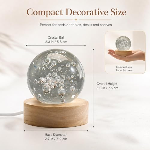 2.3in Crystal Bubble Ball Night Light with LED Wooden Base - Clear Bubble Variation
