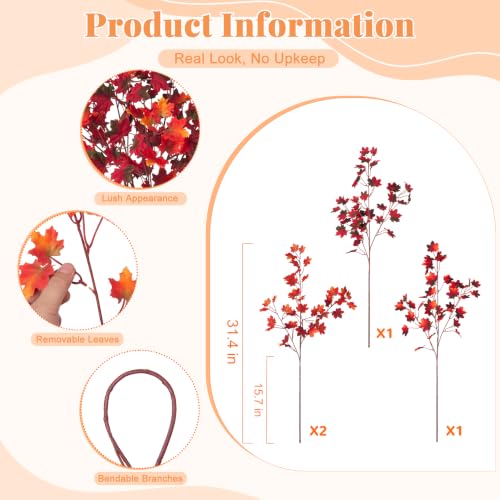 Artificial Fall Maple Leaves Stems - Orange Brown, 4 Pcs for Autumn Decor