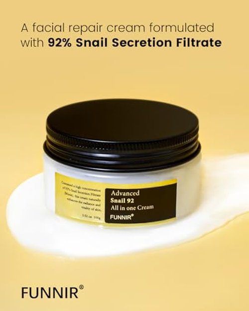 FUNNIR Snail Mucin Moisturizer 92%, Lightweight Moisturing Cream, 100g, Youthful and Radiant Formula, Repair Face Cream for All Skin Types, Skincare Products