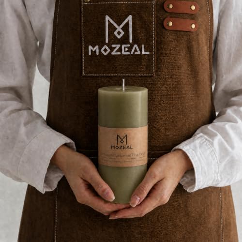 3x4 Inch Unscented Olive Green Candle Set - Dripless Moss Green Pillar Candles, Rustic Home Decor