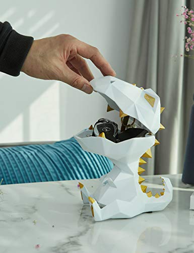 White Dinosaur Candy Dish Storage Animal Statue - 7.5 Inch Modern Sculpture