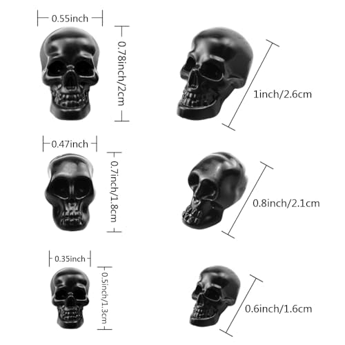 Small Black Plastic Skull Heads Decor Pack of 3 - Halloween Crafts & Party Decorations