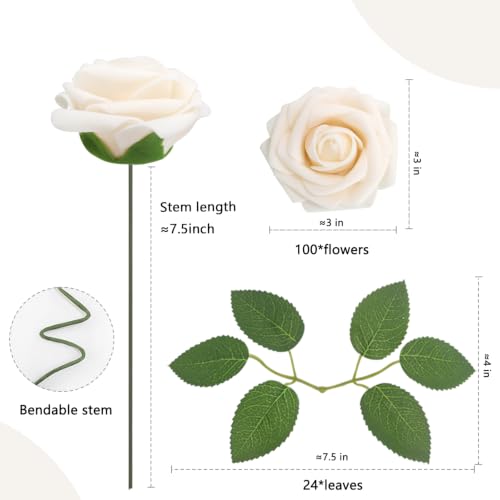 100PCS Champagne Artificial Roses with Bendable Stems & Leaves - Wedding & Home Decor Variation of THIS listing 100