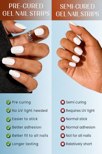 RIVÉHOM Gel Nail Strips 44Pcs - White No UV Needed, Long Lasting & Chip Resistant