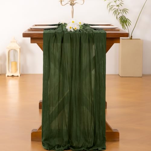 Olive Green Cheesecloth Table Runner 10ft x 6pcs Fall Boho Wedding Decor