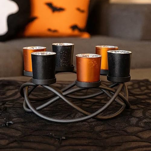 Halloween Centerpiece Tealight Holder - Orange & Black Indoor Decor Variation of Black/Orange