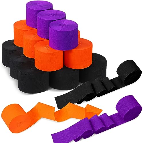 Crepe Paper Streamers Set - 24 Rolls, 1.8 Inch x 98 Feet, Purple, Orange, Black - Party Decorations