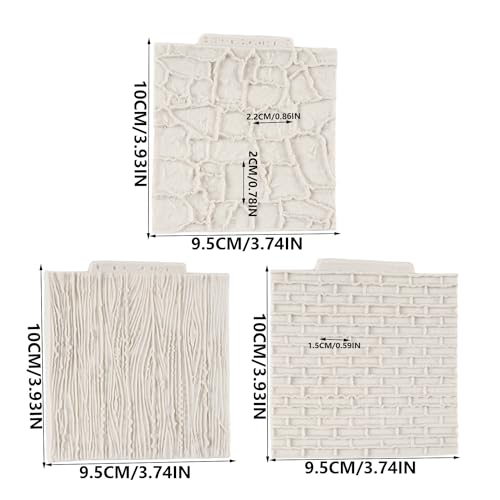 Brick Wall Texture Fondant Mold Set of 3 - Tree Bark & Rock Patterns, Food-Grade Silicone, Cake Decorating Tools - Style B