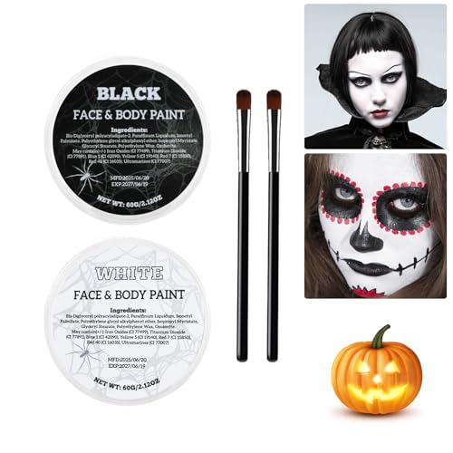 Black and White Face and Body Paint Set for Halloween Skeleton Makeup, SFX & Cosplay
