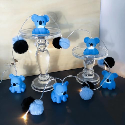 LED String Light with Pom Poms & Painted Cartoon Animals Koala Blue 1.65m 10 LEDs