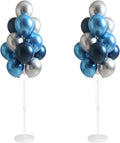 Blue Silver Floor Balloon Column Kit for Parties - 62 Inch Balloon Tower & Backdrop