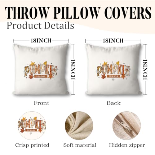 Fall Pumpkin Throw Pillow Cover 18x18 - Autumn Decor, Linen Texture - Fall4
